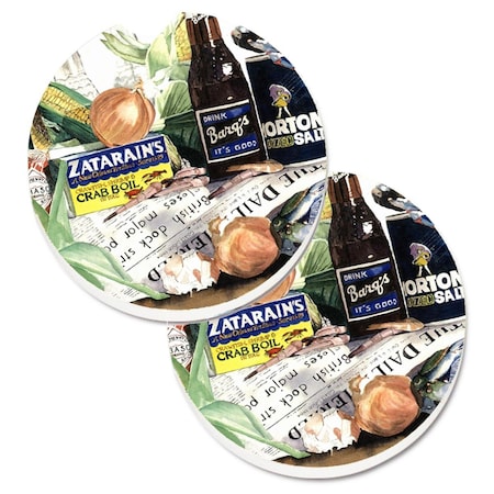 Carolines Treasures Barqs Crabs and Spices Set of 2 Cup Holder Car Coaster 1002CARC